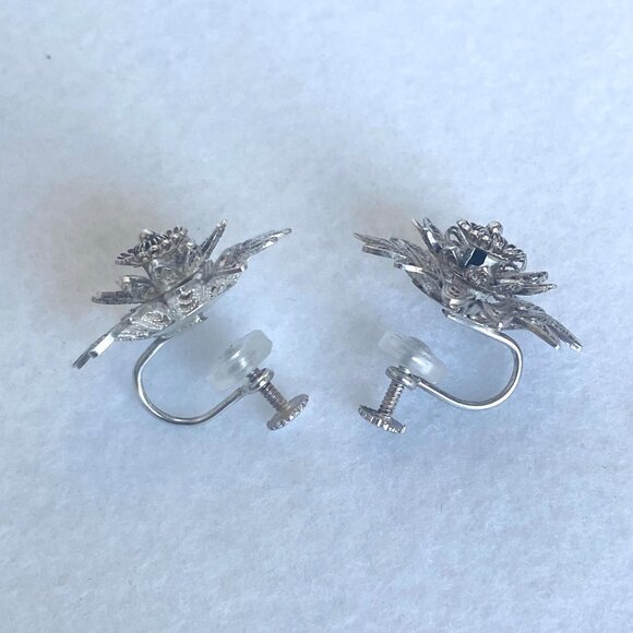 VTG Sterling Silver 925 Filigree Spun Silver Layered Flower Screwback Earrings - Picture 15 of 16